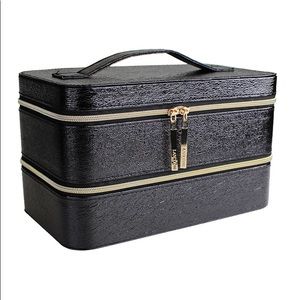 NEW Lancome Shiny Black Texture Rectangular Cosmetic Makeup Travel Case